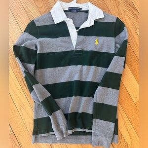 Ralph Lauren Women’s Green and Gray Striped Rugby Shirt